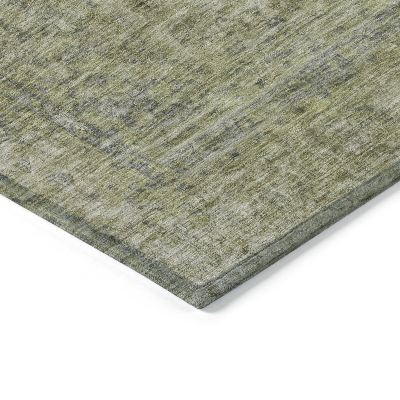3' X 5' Sage And Beige Abstract Washable Indoor Outdoor Area Rug