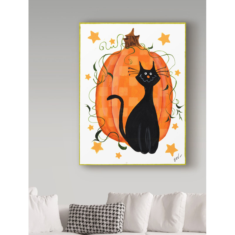 «Checked Pumpkin and Cat», art sur toile, H 19 po x l 14 po x P 2 po