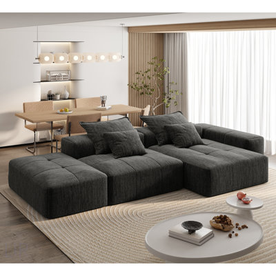 Modern Oversized Modular Sectional Sofa With Ottoman, Soft Chenille Fabric, Tufted Design, And No Assembly Required