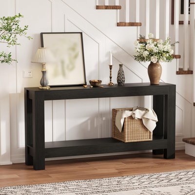 63" Entryway Console Table, 2 Tier Narrow Long Sofa Table, Wooden Behind Couch Table, Entry Foyer Table for Living Room, Hallway, Brown