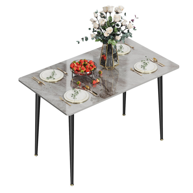 Funke Stone Top Metal Base Dining Table, Grey