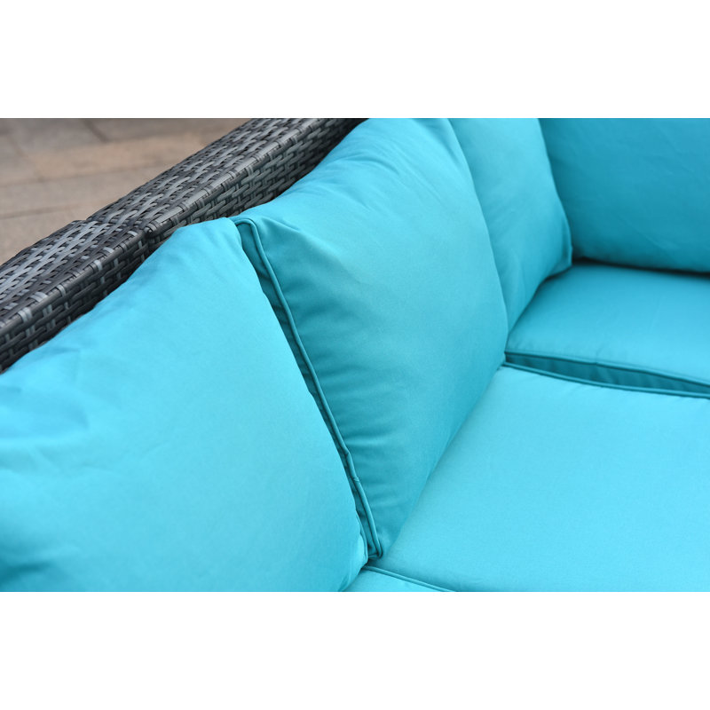 Dengler 9 - Person Modular Patio Conversation Set with Cushions, Grey Frame/Turquoise Cushion