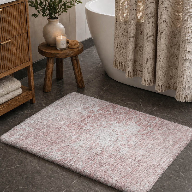 Tapis à poil long de qualité supérieure lavable à la machine ADS653, Rose, 2 pi 6 po x 3 pi 10 po