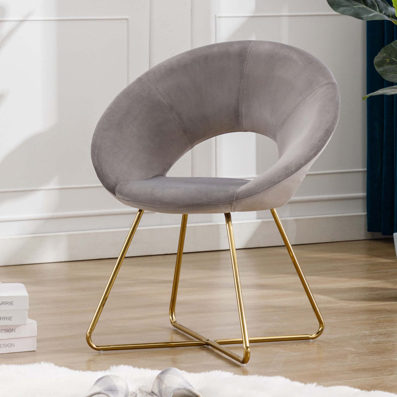 Zed 68cm Wide Velvet Papasan Chair, Gold, Grey