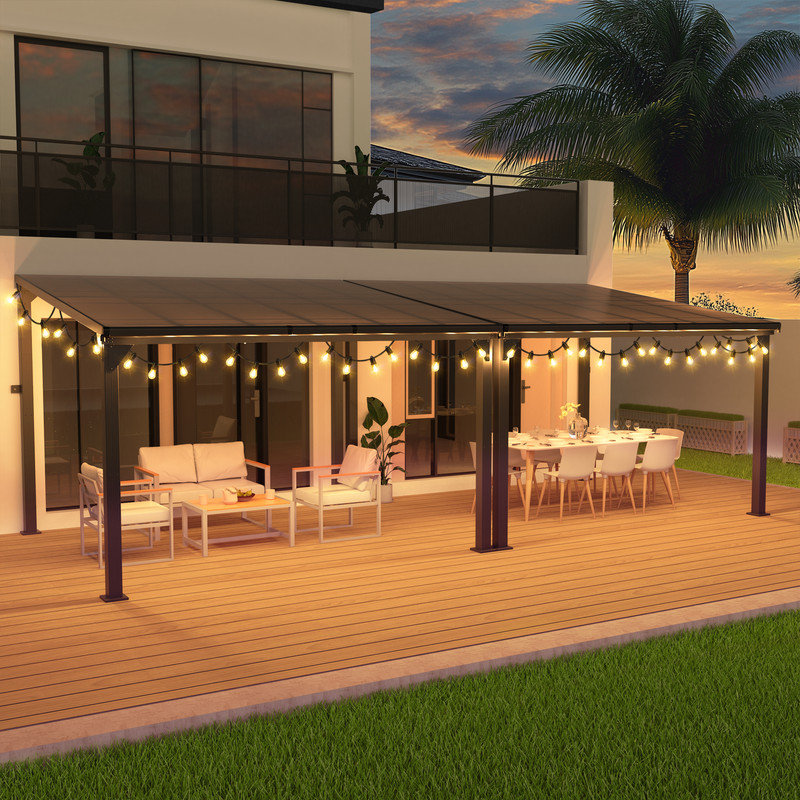 Pavillon de jardin 10 po x 24 pi avec structure en aluminium et toit incliné incliné, H 96 po x l 288 po x P 114 po