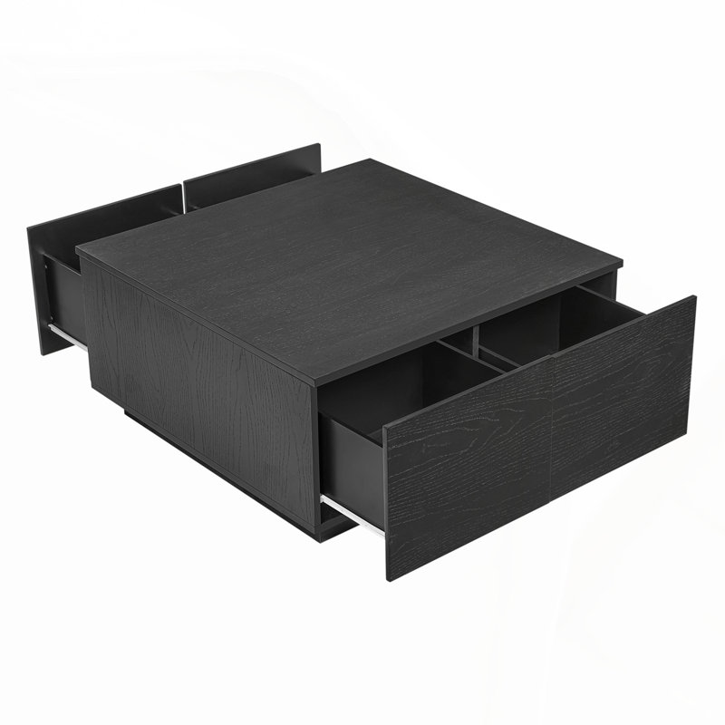 Table basse carrée 33,25 po à 4 tiroirs, noire, Noir