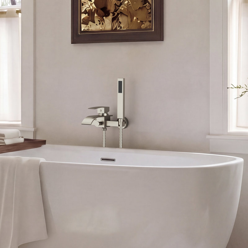 Robinet de baignoire mural avec douchette romaine, Nickel brossé