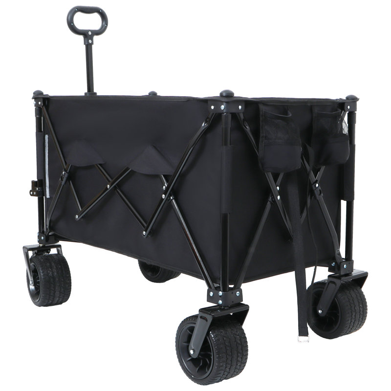 Chariot de jardin pliable avec roues robustes et capacité de charge de 480 lb, chariot utilitaire portatif pour le camping, les sports, l'épicerie, noir