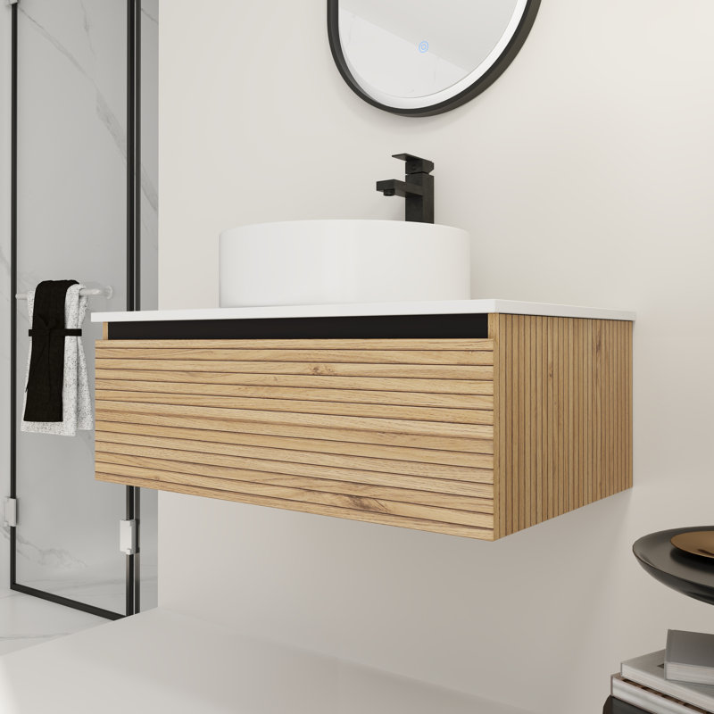 Meuble-lavabo en céramique 30 po - Tiroir mural à fermeture en douceur, 30", Blanc