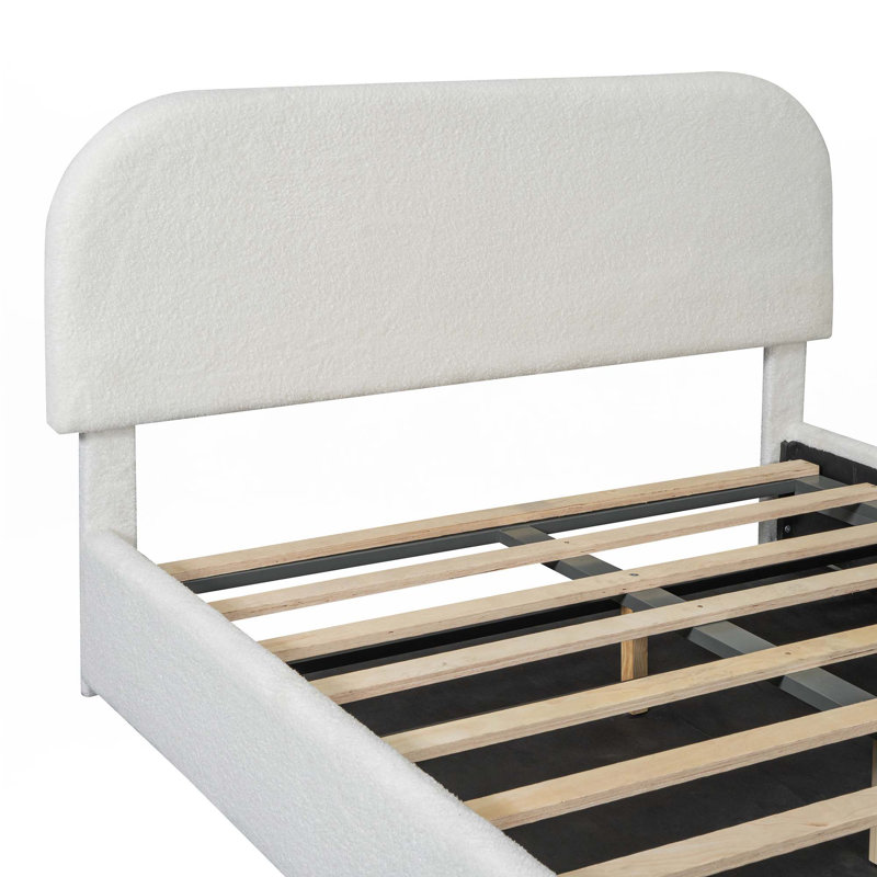 Lit plateforme tapissier Teddy, Complète, Blanc
