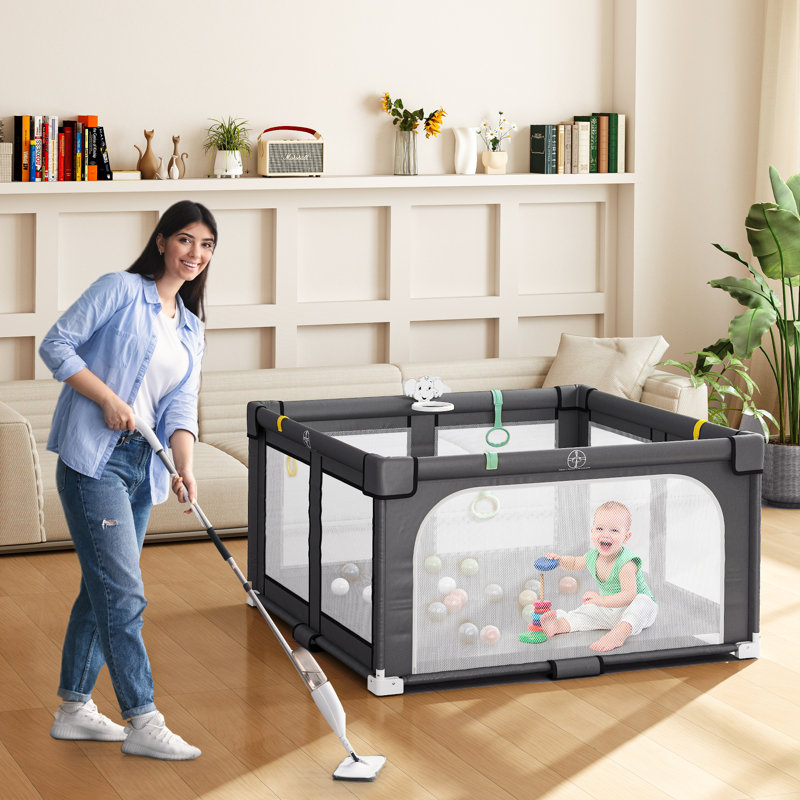 Foldable Playpen, 27.5" H x 50" W x 50" D