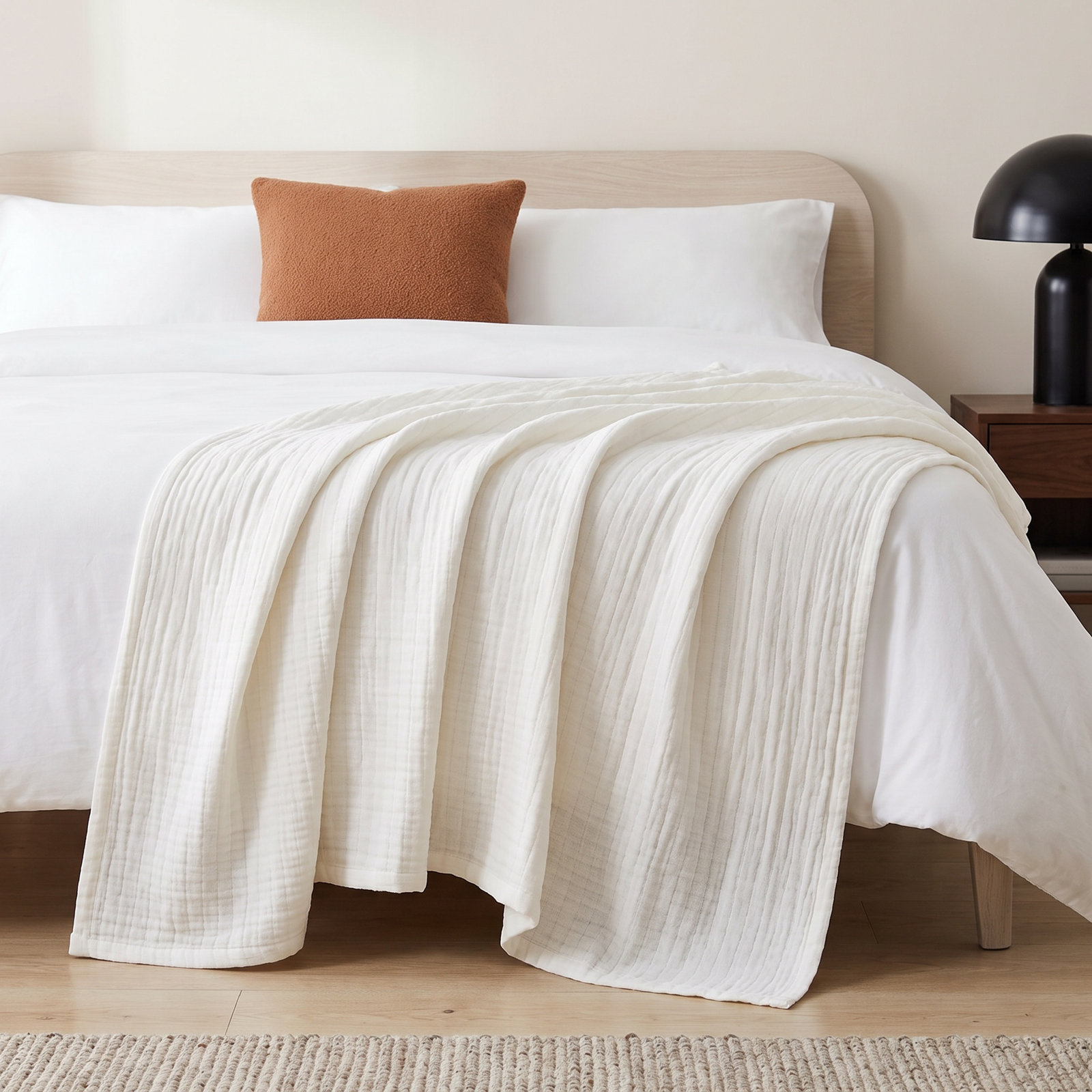 CLOUD COTTON GAUZE BLANKET, White, Queen