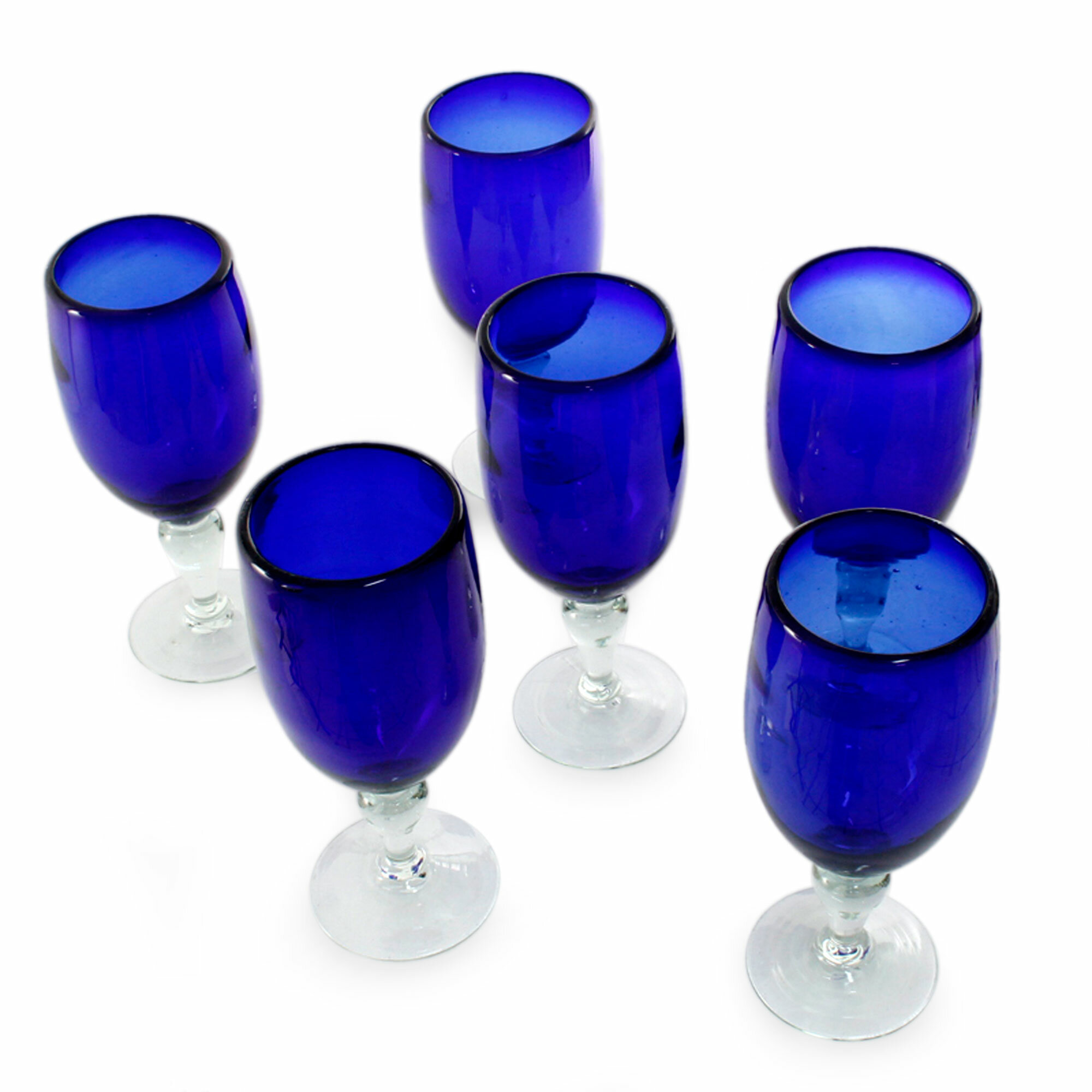 Stunning 7 Tall Blown Glass Goblets Set of 4 Cobalt and Aqua Blue Wine  Glasses Handblown Glass Bubble Stemware Unique Wine Glass 