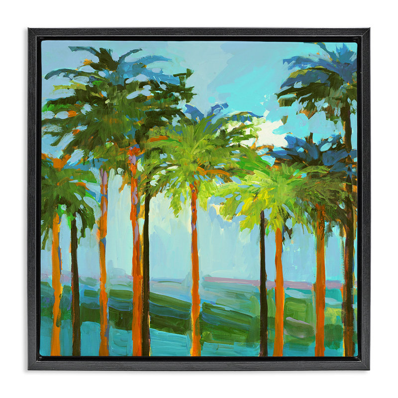 «Tall Palms Abstraction» par Jane Slivka, Cadre flottant noir de jais, H 25 po x l 25 po