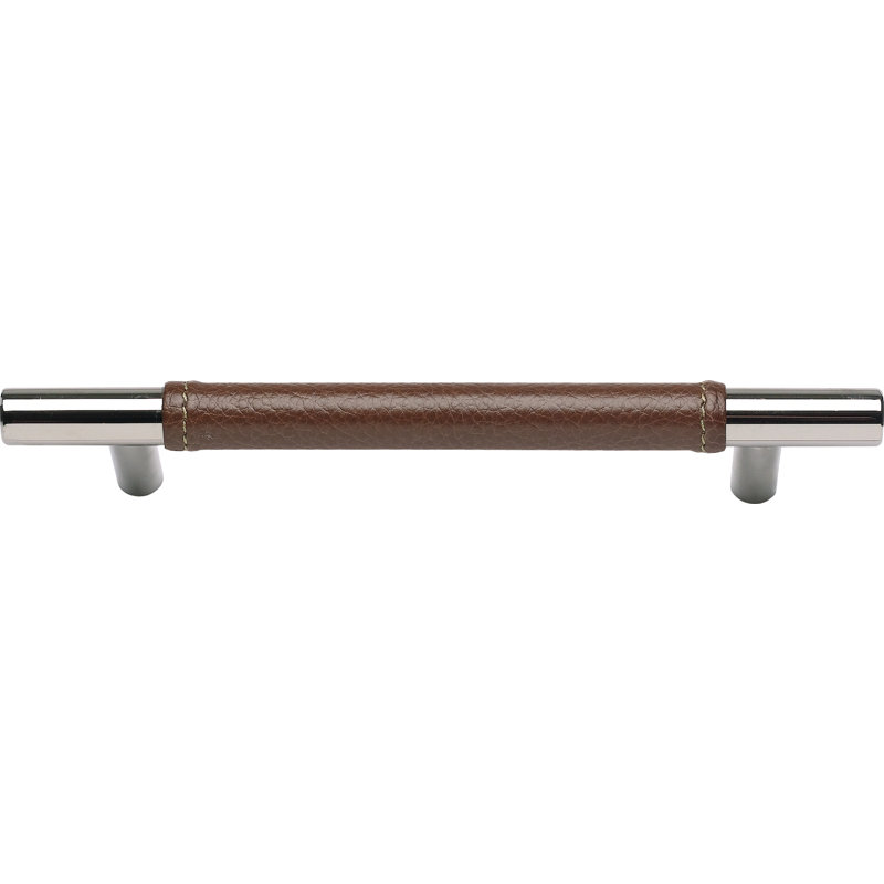 Zanzibar 6 5/16" Center to Center Bar pull, Coco Leather/Polished Chrome, 6 5/16"