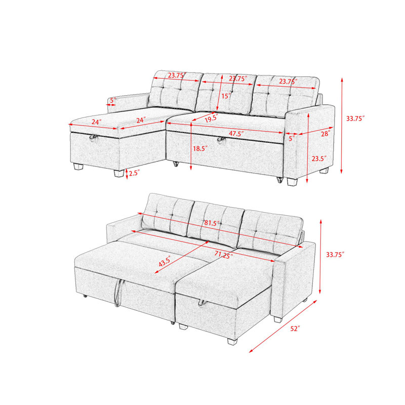 Morphew Upholstered Sectional, Light Grey Linen