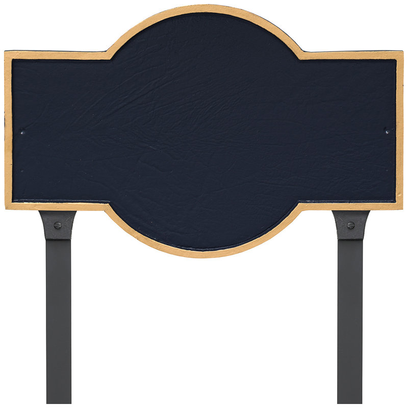 Plaque d'adresse rectangulaire avec piquets Canterbury, Bleu marine / doré, Oui