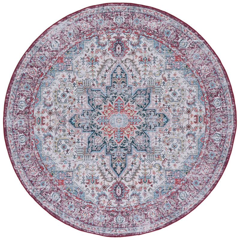 Tapis 113 ivoire / rouge, Rond 6 pi