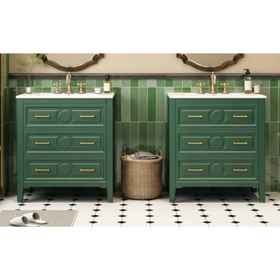 Meuble-lavabo de 60 po avec lavabo en céramique et trois tiroirs pour cadre de style classique, poignées en métal