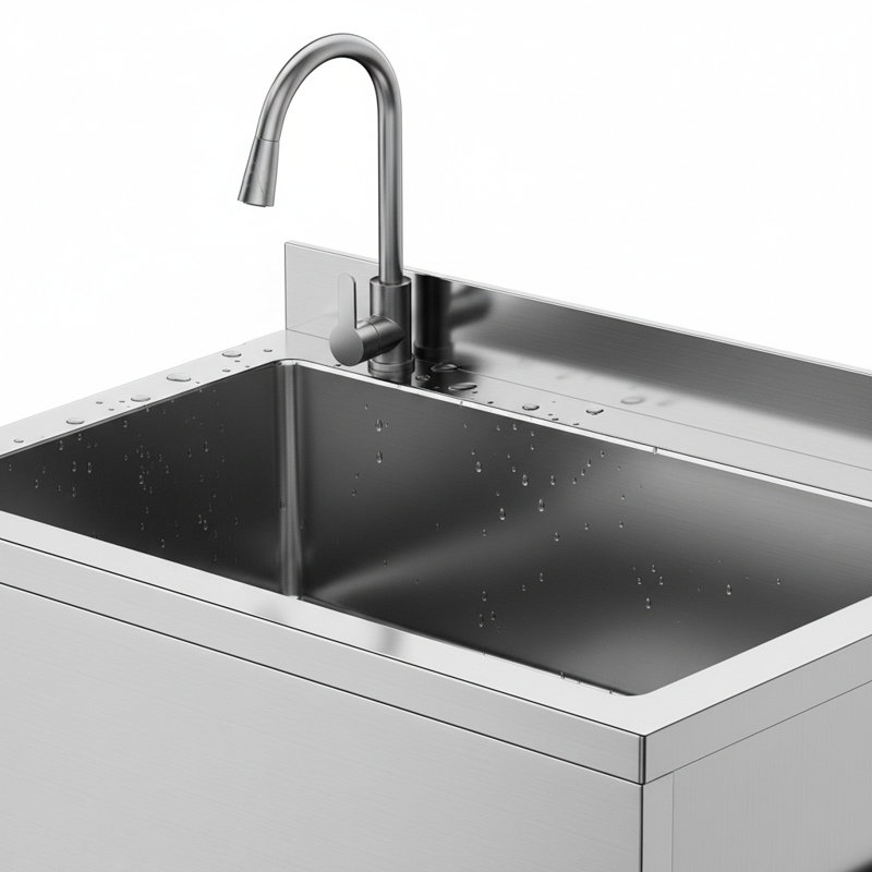 Évier pratique en acier inoxydable, évier de cuisine à simple cuve de 30,7 pouces (environ 76,2 cm) avec tuyaux d'eau froide et d'eau chaude, type P standard, convenant à une salle de lavage