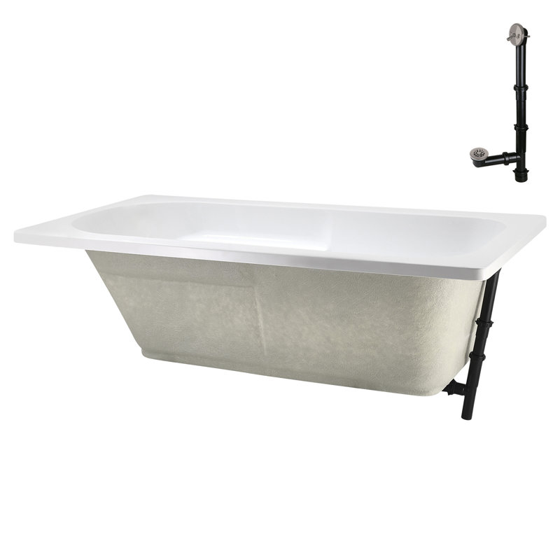 60'' x 32'' Acrylic Soaking Drop-In Bathtub, Drain Included, Brushed Nickel