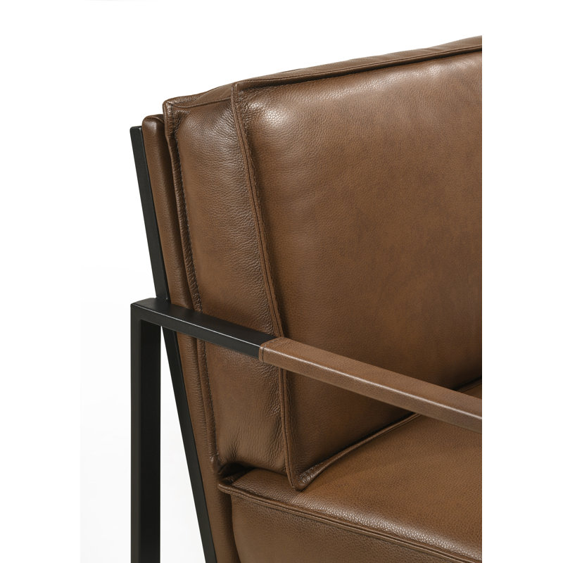 Fauteuil en cuir fleur Gains, Cuir véritable acajou