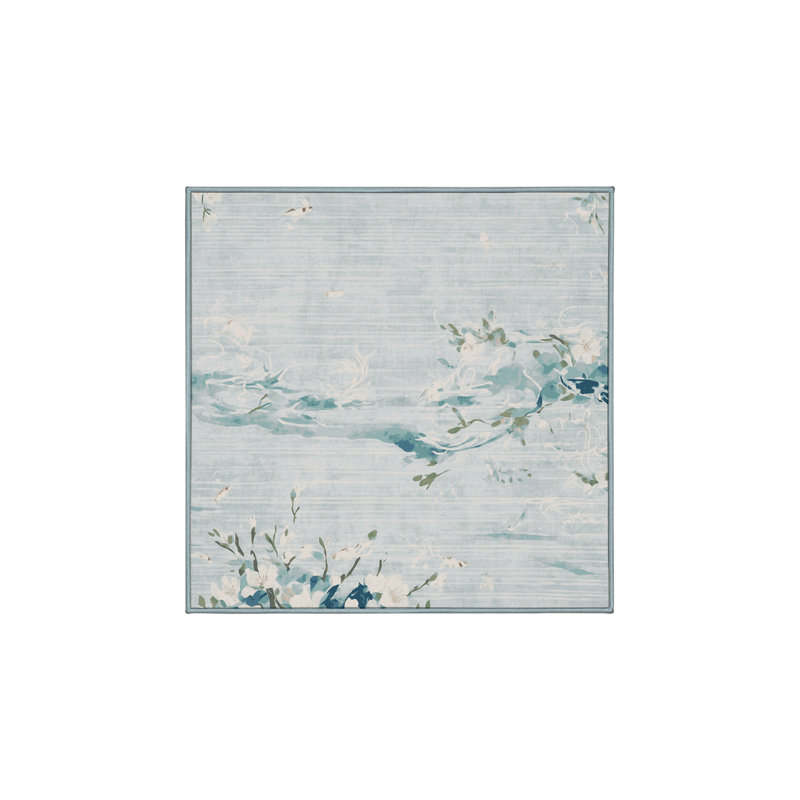 Machine Washable Blue Area Rug, Square 7'