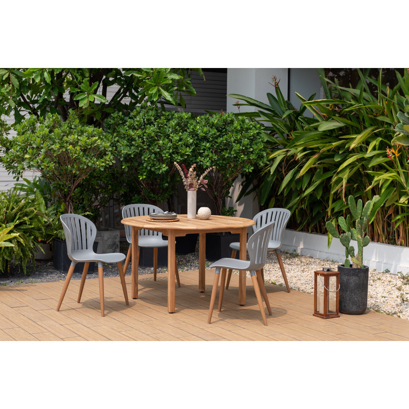 Anautica Outdoor Patio 5pc  FSC Solid Teak Wood Dining Set, Gray