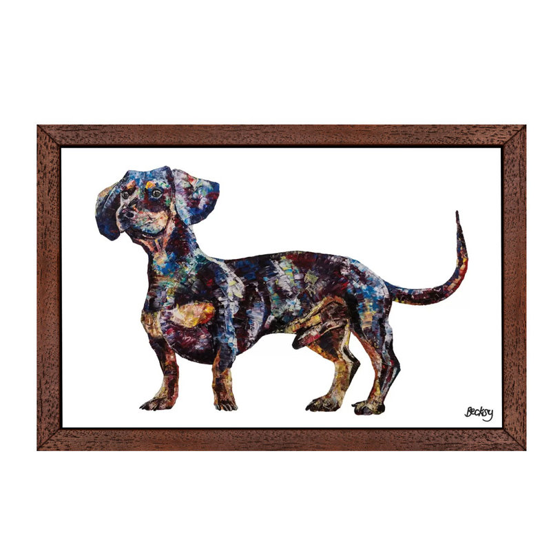 Dachshund 1 Piece Floater Frame Painting on Canvas, 66.04 cm H x 45.72 cm W, Brown Framed