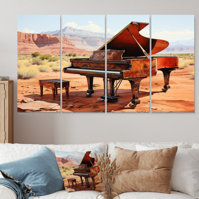 «Watercolor Desert Piano Grace I - Music Piano», art mural 4 pièces pour le salon