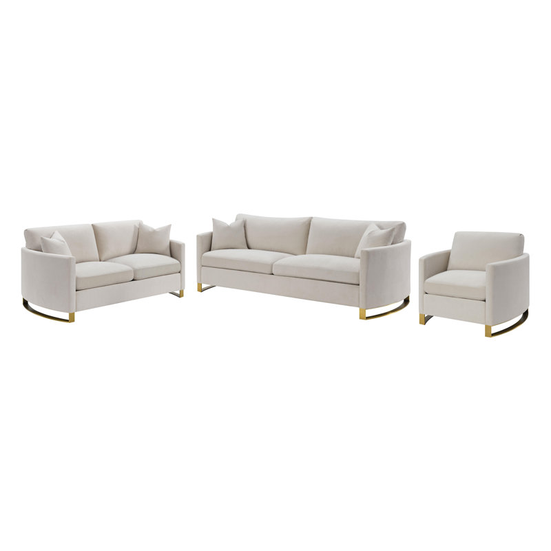 Ensemble de canapé rembourré 3 pièces à accoudoirs arqués beige