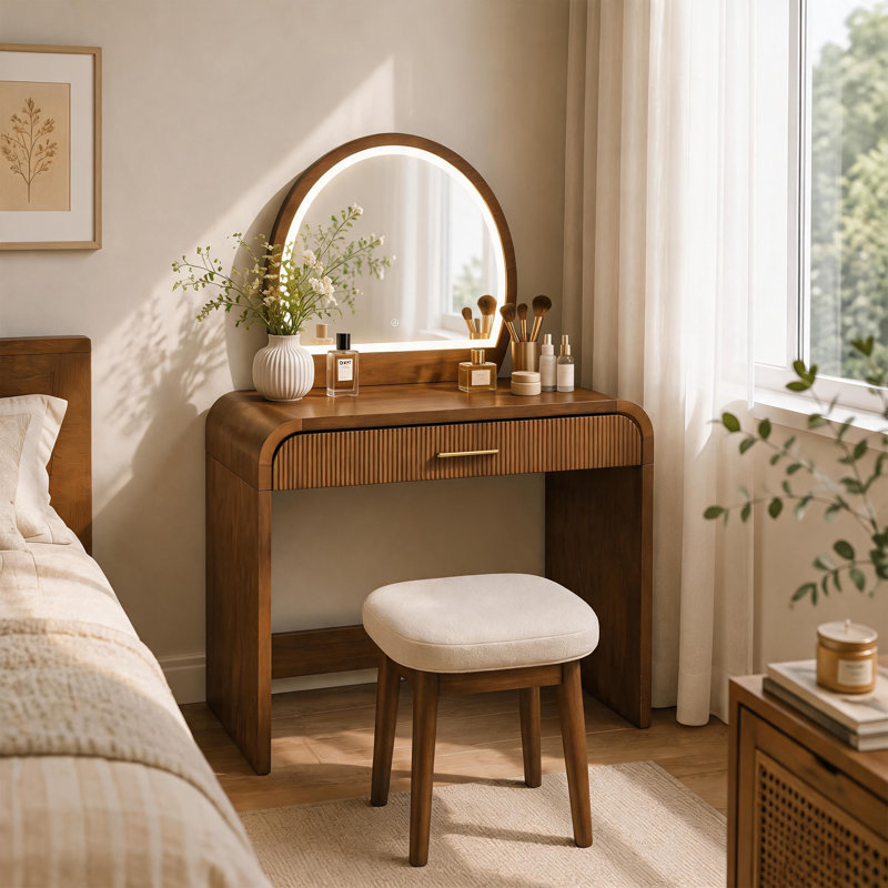 Coiffeuse de maquillage avec miroir à lumière tactile à écran tactile, coiffeuse de rangement à tiroir pour chambre à coucher