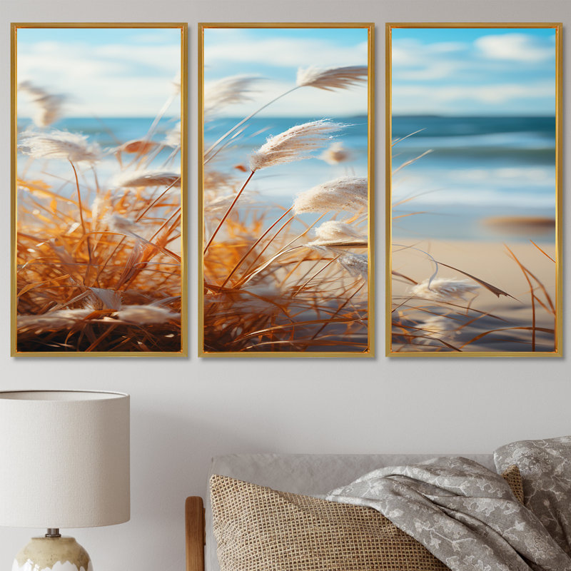 Salamone - ensemble de reproduction d'art mural plage, Cadre flottant doré, H 40 po x l 60 po x P 1 po