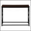 Table d'appoint de canapé contemporaine étroite avec plateau en stratifié brun et base en métal noir, parfaite pour le vestibule et le salon-1180696053