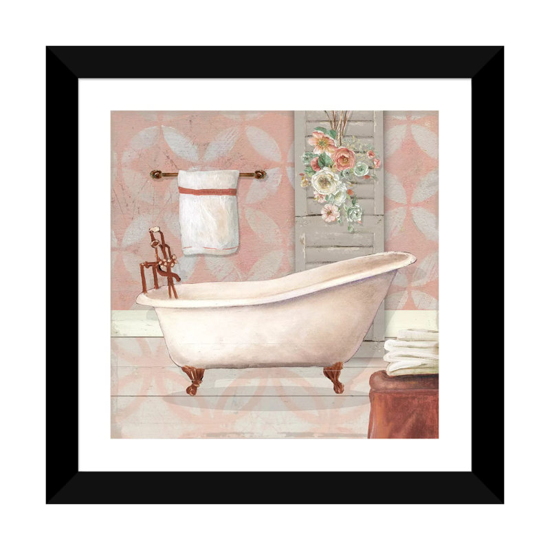 «Blush Bath I» par Carol Robinson - reproduction imprimée, H 16 po x l 16 po x p 1 po, Papier encadré noir, Blanc
