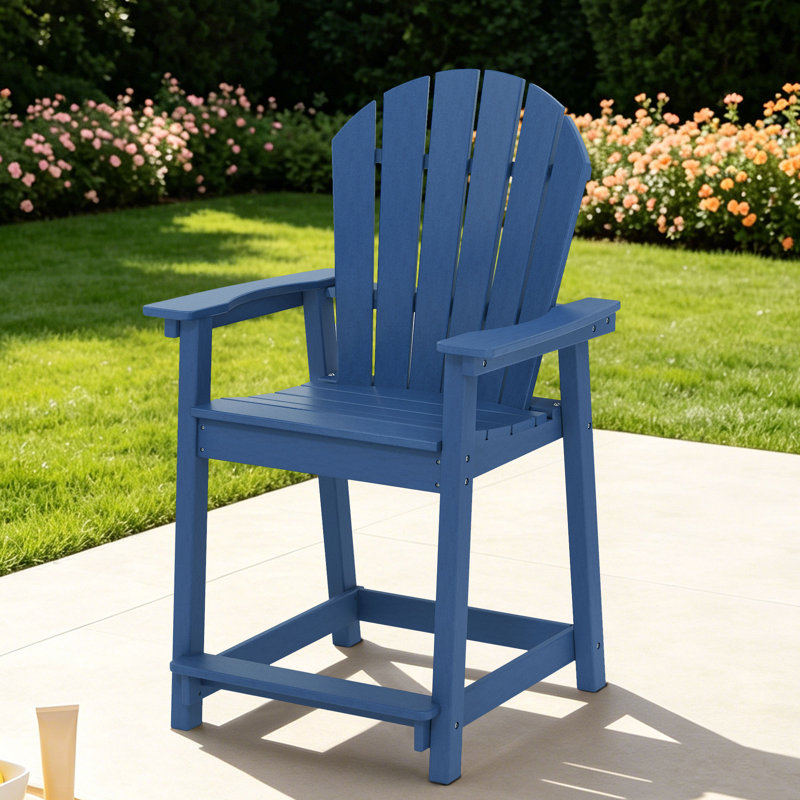 Outdoor HDPE Adirondack Chair, Patio Bar Stool, Navy