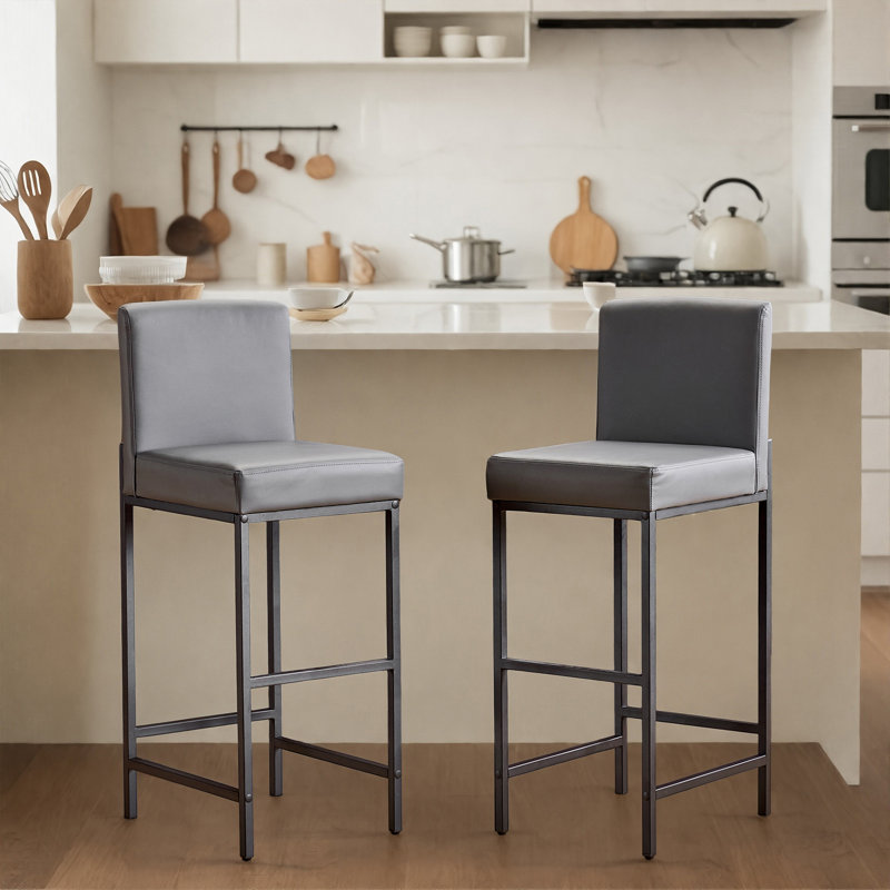 Bar Stools Set Of 4, 30'' Tall Barstools, Counter Height Bar Stools With Back Support, Faux Leather, Metal Legs, Upholstered Seat Cushion Modern Barstool, Use For Kitchen Island Home Bar, Beige