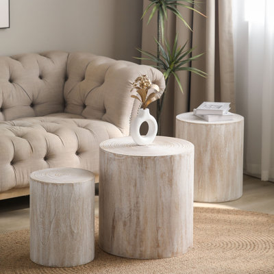3-Piece Rustic Wooden Coffee Table,Tree Stump End Table by Ebern Designs