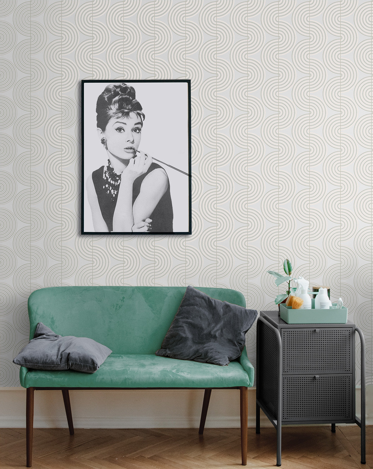 Cecile Mid-Century Peel & Stick Geometric Wallpaper, Beige