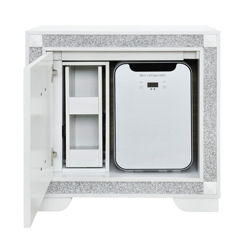 Table de chevet avec glacière et haut-parleur, Blanc