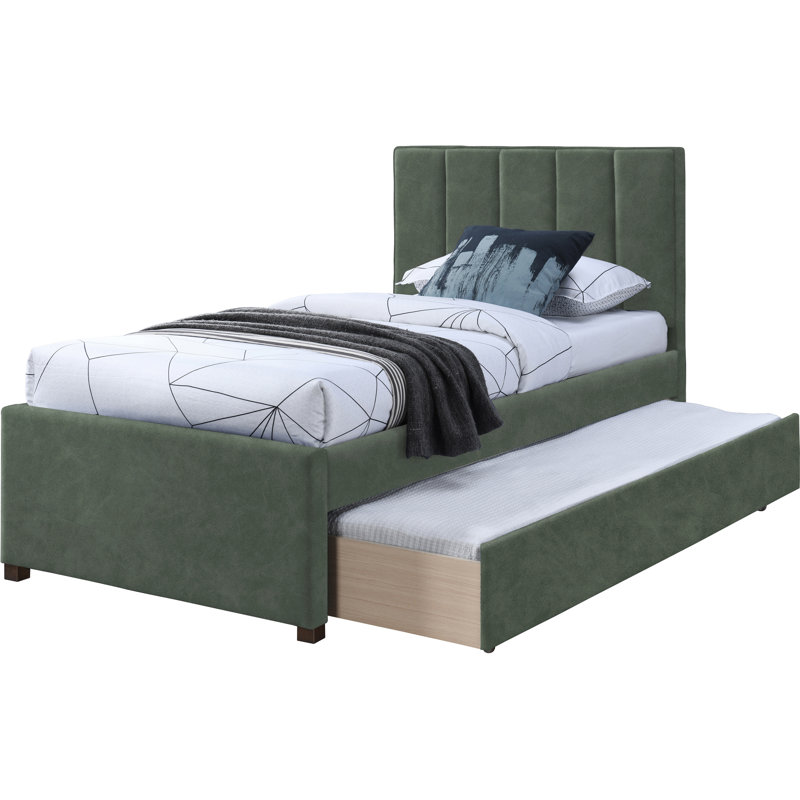Upholstered Panel Bed, Green Vegan Leather