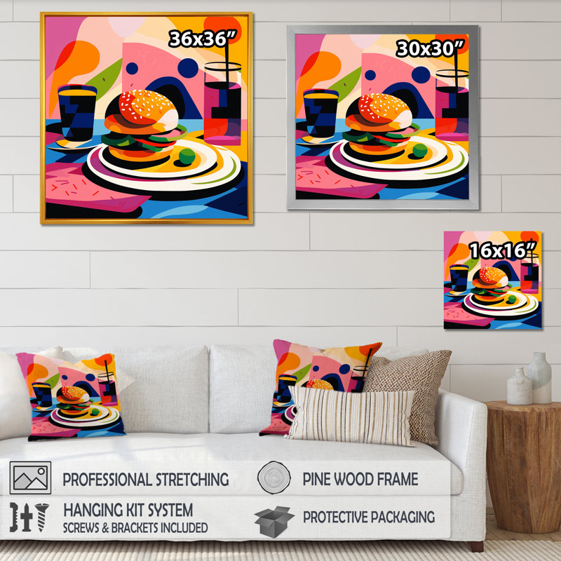 Pop Art Hamburger Brilliance III - nourriture, art mural, H 36 po x l 36 po x P 1,5 po