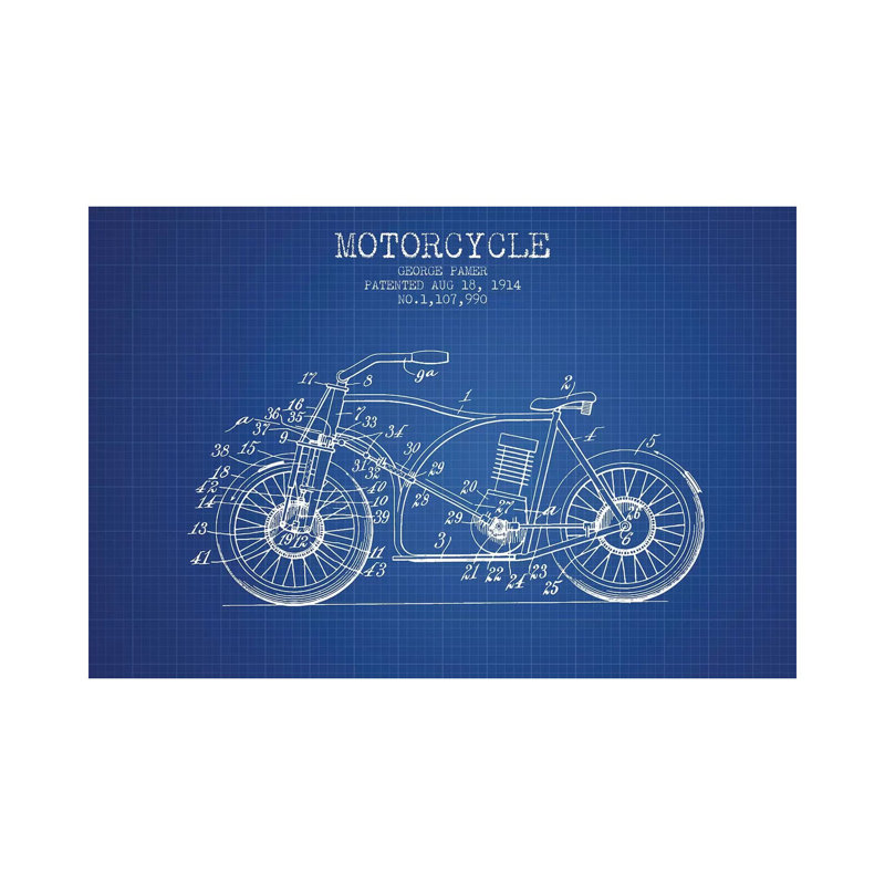 George Pamer Motorcycle Patent Sketch (Blue Grid) by Aged Pixel - Wrapped Canvas Gallery-Wrapped Canvas Giclée