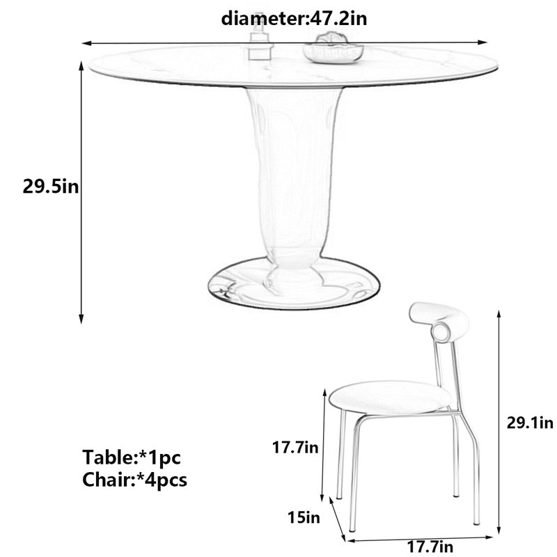 Creamy Glossy Round Rock Board Dining Table, 29.5"H x 47.2"L x 47.2"W