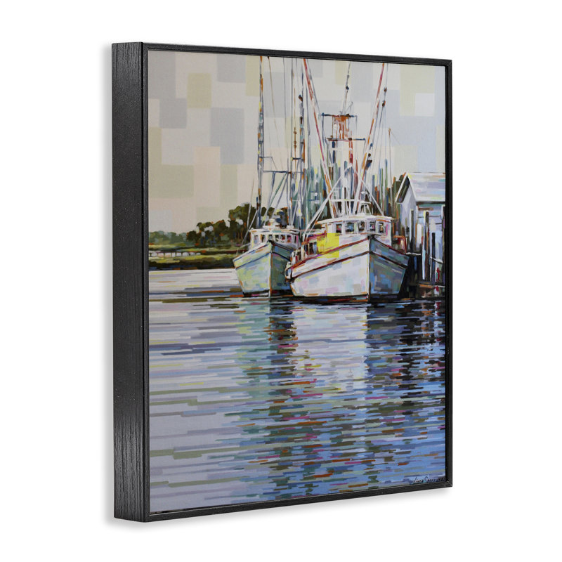 «Shrimp Boat Reflections», art de la giclée encadrée, design par Linda Sperruche, Giclée encadrée noir minuit