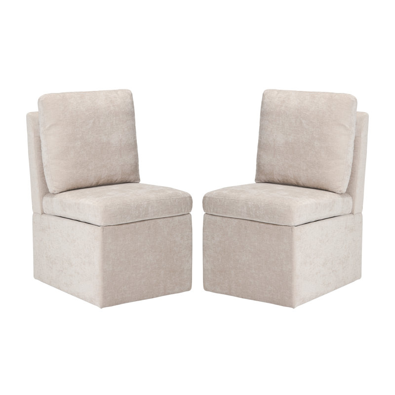 Chaise de salle à manger en chenille avec rangement et roulettes (ensemble de 6), 2, Beige