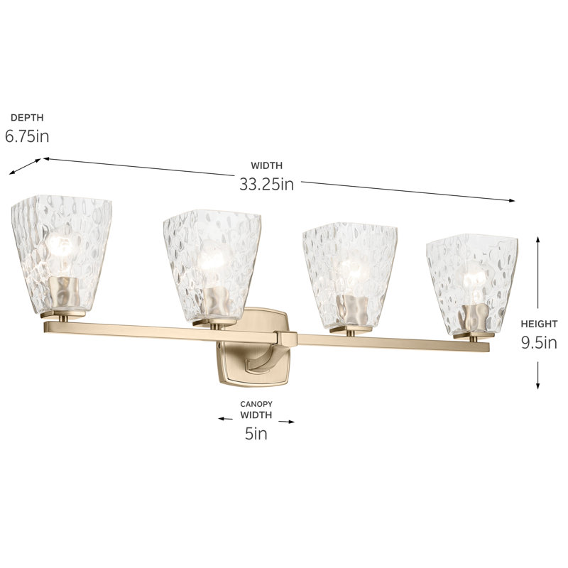 33.25" 4-Light Vanity Light with Water Glass, Clear, Bronze