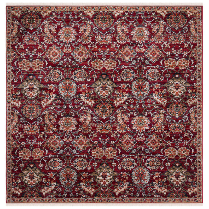 Berndt Oriental Red/Ivory Area Rug, Square 6'7"