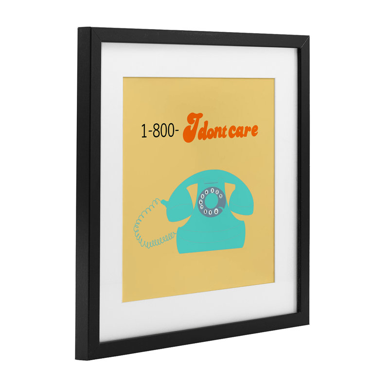 «I Don't Care», reproduction de téléphone rétro encadrée sous verre, design par Ashley Singleton, H 16 po x l 16 po