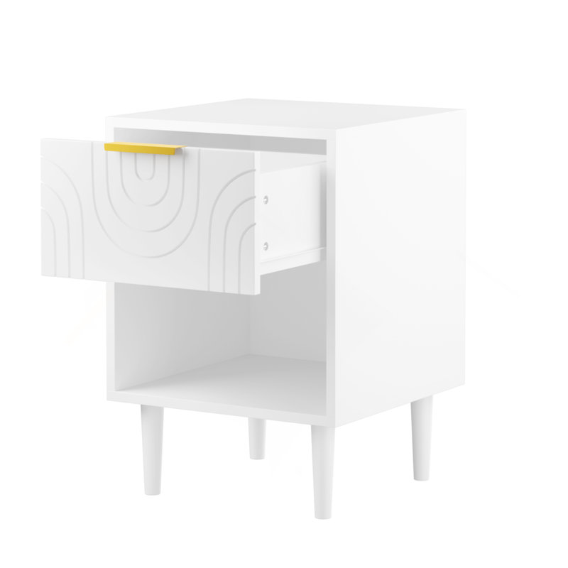 22.83'' H Modern White Nightstand With One Drawer And Open Shelf, Gold - Accented Handle, Ideal For Bedroom Decor